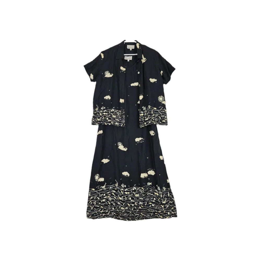 VTG David Dart Black Fish Large Petite 2 Piece Dress Set 90s Teacher Modest.